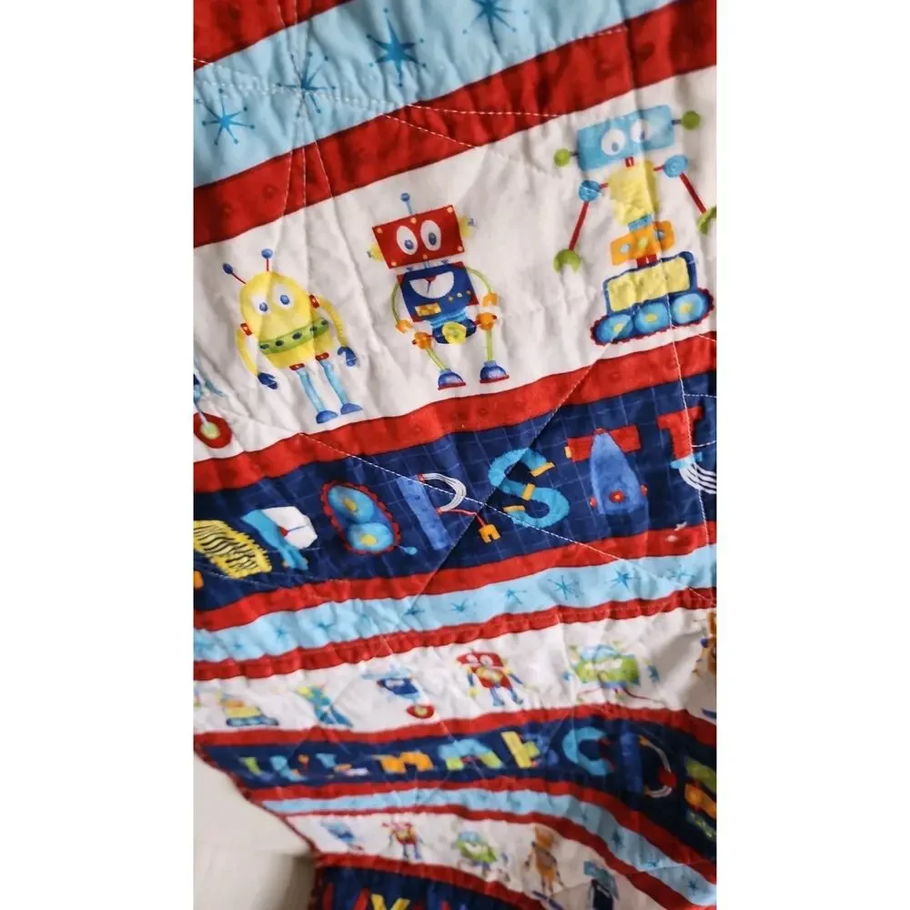 Alpha-Bots Print by Danielle Leone Hand Sewn Baby Learning Crib Quilt Nursery
